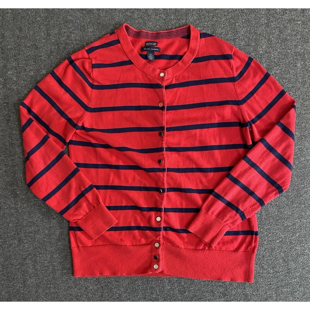 Tommy Hilfiger Womens Sweater Red Button Down Long Sleave Size L